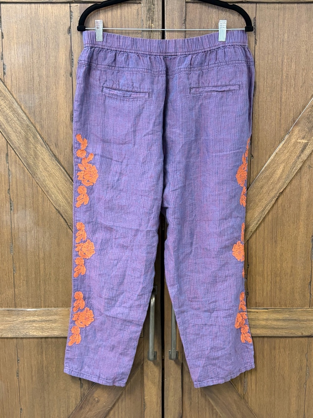 by Anthropologie Linen Floral Embroidered High Rise Relaxed Pants Size MP - Picture 6 of 10